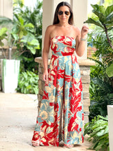 Load image into Gallery viewer, &quot;Belle&quot; Printed Satin Strapless Jumpsuit
