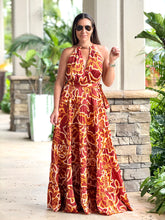 Load image into Gallery viewer, &quot;Josie&quot; Printed Halter Neck With Metal Tiered Maxi Dress
