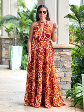 Load image into Gallery viewer, &quot;Josie&quot; Printed Halter Neck With Metal Tiered Maxi Dress
