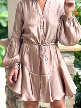 Load image into Gallery viewer, &quot;Claire&quot; Long Sleeve Button Down Tie Mini Dress
