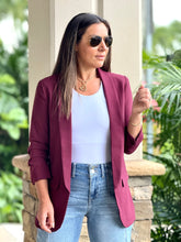 Load image into Gallery viewer, Ovi&quot; 3/4 Ruched Sleeve Open Blazer
