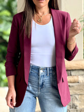 Load image into Gallery viewer, Ovi&quot; 3/4 Ruched Sleeve Open Blazer

