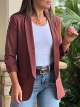 Load image into Gallery viewer, Ovi&quot; 3/4 Ruched Sleeve Open Blazer
