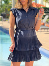 Load image into Gallery viewer, &quot;Gio&quot; Sleeveless Button Down Tiered Mini Dress With Self Belt And Pleated Skirt
