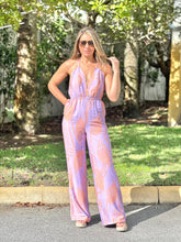 Load image into Gallery viewer, &quot;Bria&quot; Printed Deep V- Neck Open Back Jumpsuit
