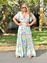 Load image into Gallery viewer, &quot;Alma&quot; Tie Dye V-Neck Angel Sleeve Lace Maxi Dress

