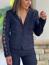 Load image into Gallery viewer, &quot;Melissa&quot; Long Sleeve Blazer And Crochet Details Matching Pants Set
