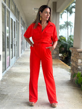 Load image into Gallery viewer, &quot;Bonnie&quot; Short Sleeve Blouse And High Waisted Belted Pants Set
