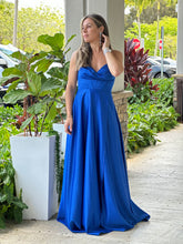 Load image into Gallery viewer, &quot;Azul&quot; Sleeveless Lace Up Back Slit Maxi Dress
