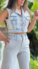 Load image into Gallery viewer, &quot;Karla&quot; Mixed Fabric Denim Vest And Cargo Pants Set
