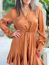 Load image into Gallery viewer, &quot;Sandy&quot; Satin Long Sleeve Mini Dress
