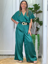 Load image into Gallery viewer, &quot;Priscila&quot; Short Dolman Sleeve Satin Jumpsuit
