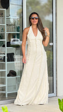 Load image into Gallery viewer, Halter Fringe Details Maxi Linen Dress
