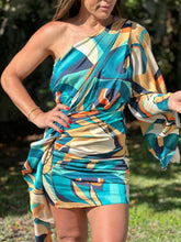 Load image into Gallery viewer, &quot;Ravenna&quot; Multicolor One Shoulder Mini Dress
