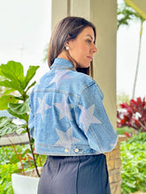 Load image into Gallery viewer, &quot;Vibra&quot; Rhinestone Stars Denim Cropped Jacket
