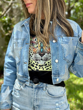 Load image into Gallery viewer, &quot;Vibra&quot; Rhinestone Stars Denim Cropped Jacket
