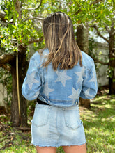 Load image into Gallery viewer, &quot;Vibra&quot; Rhinestone Stars Denim Cropped Jacket
