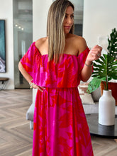 Load image into Gallery viewer, &quot;Liz&quot; Tropical Print Off Te Shoulder Ruffle Dress
