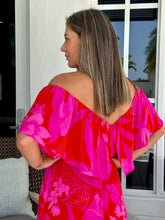 Load image into Gallery viewer, &quot;Liz&quot; Tropical Print Off Te Shoulder Ruffle Dress
