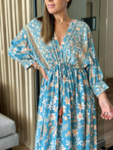 Load image into Gallery viewer, &quot;Fabiola&quot; Dolman Sleeve Tie Front Waisted Border Print Maxi Dress
