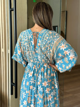 Load image into Gallery viewer, &quot;Fabiola&quot; Dolman Sleeve Tie Front Waisted Border Print Maxi Dress
