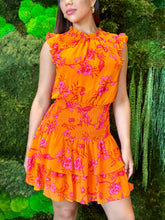 Load image into Gallery viewer, &quot;Gia&quot; Sunrise Floral Trolly Smocked Mini Dress
