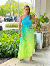 Load image into Gallery viewer, &quot;Venice&quot;Ombre Pleaded One Shoulder Sleeve Maxi Dress
