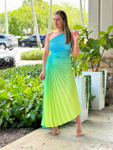 Load image into Gallery viewer, &quot;Venice&quot;Ombre Pleaded One Shoulder Sleeve Maxi Dress
