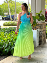 Load image into Gallery viewer, &quot;Venice&quot;Ombre Pleaded One Shoulder Sleeve Maxi Dress
