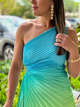 Load image into Gallery viewer, &quot;Venice&quot;Ombre Pleaded One Shoulder Sleeve Maxi Dress
