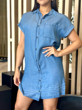 Load image into Gallery viewer, &quot;Fall&quot; Denim Short Sleeve Button up Mini Dress
