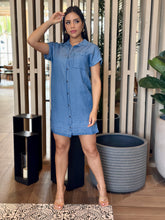 Load image into Gallery viewer, &quot;Fall&quot; Denim Short Sleeve Button up Mini Dress
