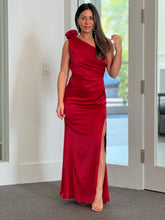 Load image into Gallery viewer, &quot;Maple&quot; Chain Trim One Shoulder Gathered Maxi Dress
