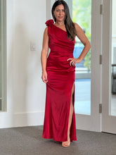 Load image into Gallery viewer, &quot;Maple&quot; Chain Trim One Shoulder Gathered Maxi Dress
