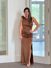 Load image into Gallery viewer, &quot;Maple&quot; Chain Trim One Shoulder Gathered Maxi Dress
