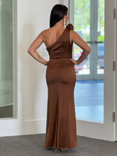 Load image into Gallery viewer, &quot;Maple&quot; Chain Trim One Shoulder Gathered Maxi Dress
