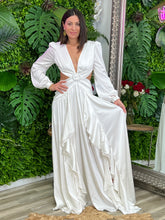 Load image into Gallery viewer, “Francesca” Satin Long Sleeve With Ruffes Maxi Dress
