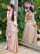 Load image into Gallery viewer, “Francesca ” Satin Long Sleeve With Ruffes Maxi Dress
