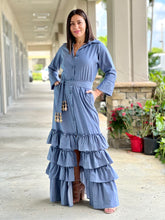 Load image into Gallery viewer, &quot;Gemma&quot; Light Denim Ruffles And Pocked Button Up
